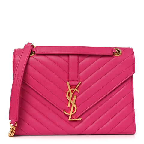 Lambskin Matelasse Medium Monogram Satchel Fuchsia