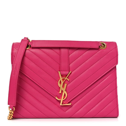 Saint Laurent Lambskin Matelasse Medium Monogram Satchel Fuchsia 1 of 9