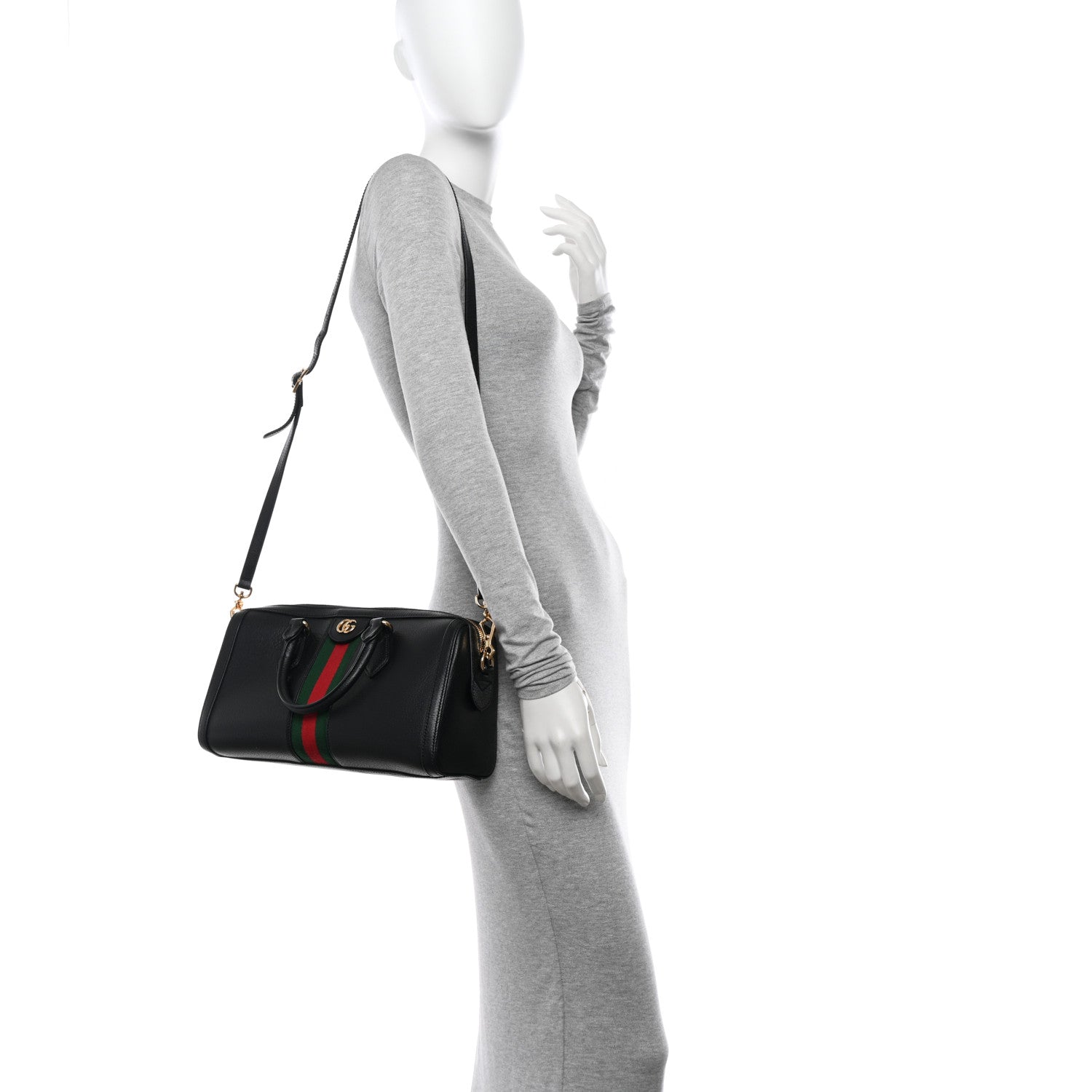 Gucci Textured Dollar Calfskin Web Medium Ophidia Boston Black 2 of 13