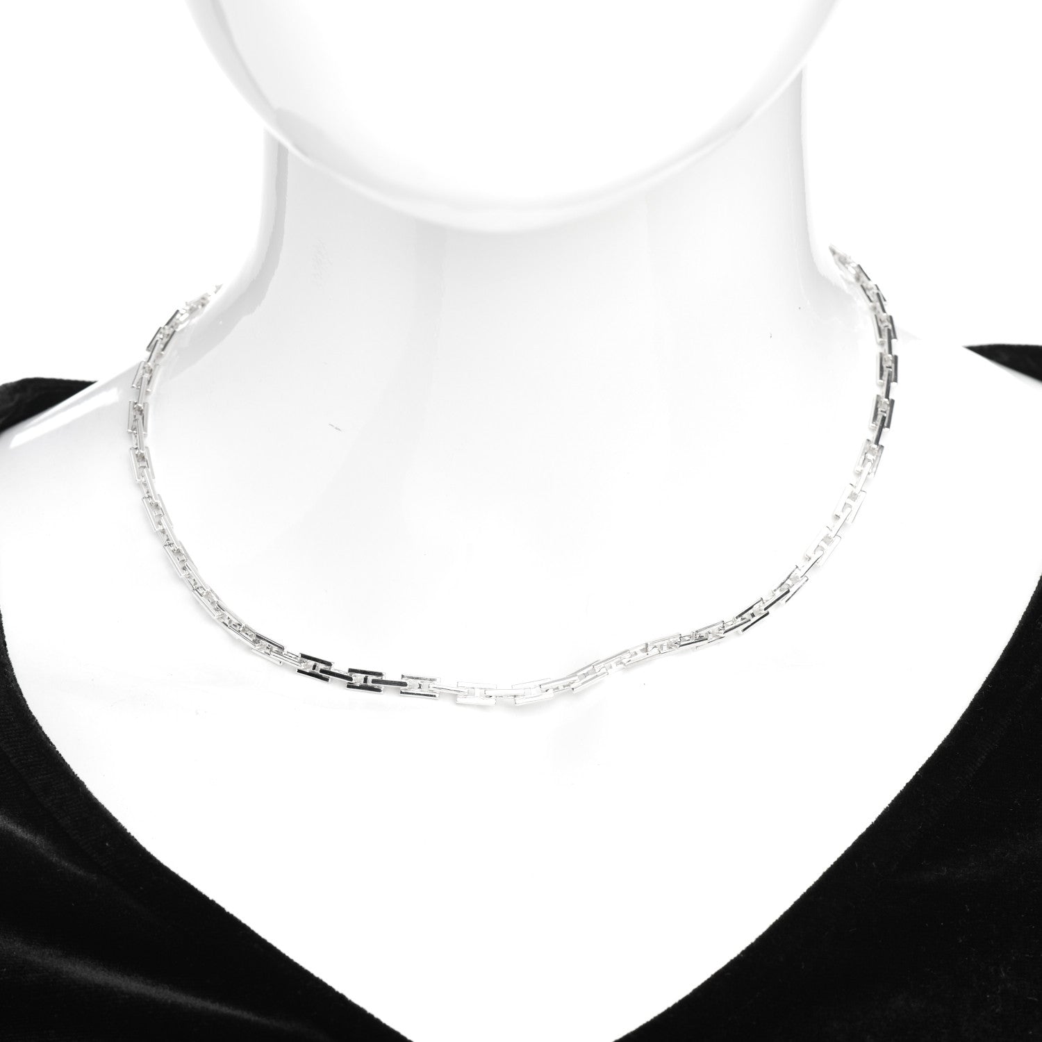 Hermes Sterling Silver H Logo Hercules Link Necklace 2 of 4