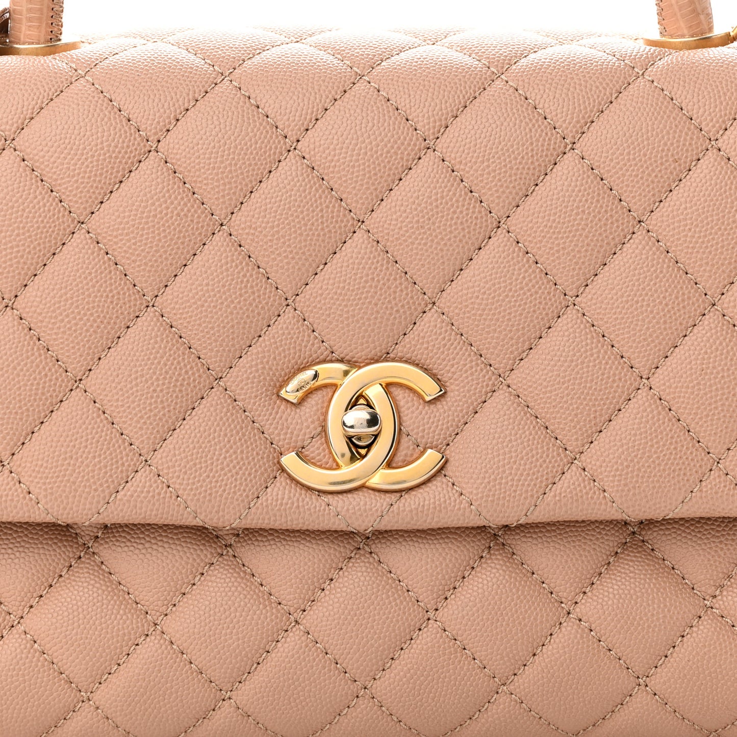 Caviar Lizard Embossed Quilted Small Coco Handle Flap Beige