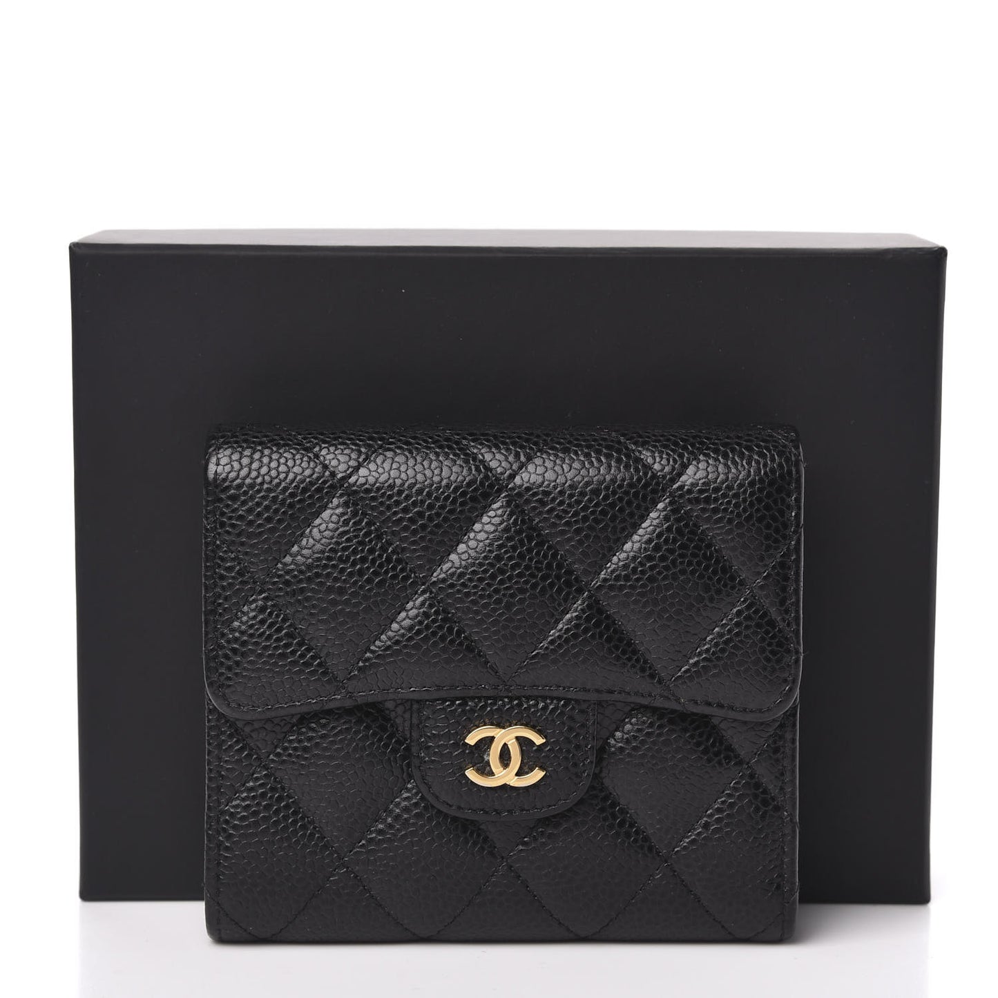 Caviar Quilted Compact Flap Wallet Black