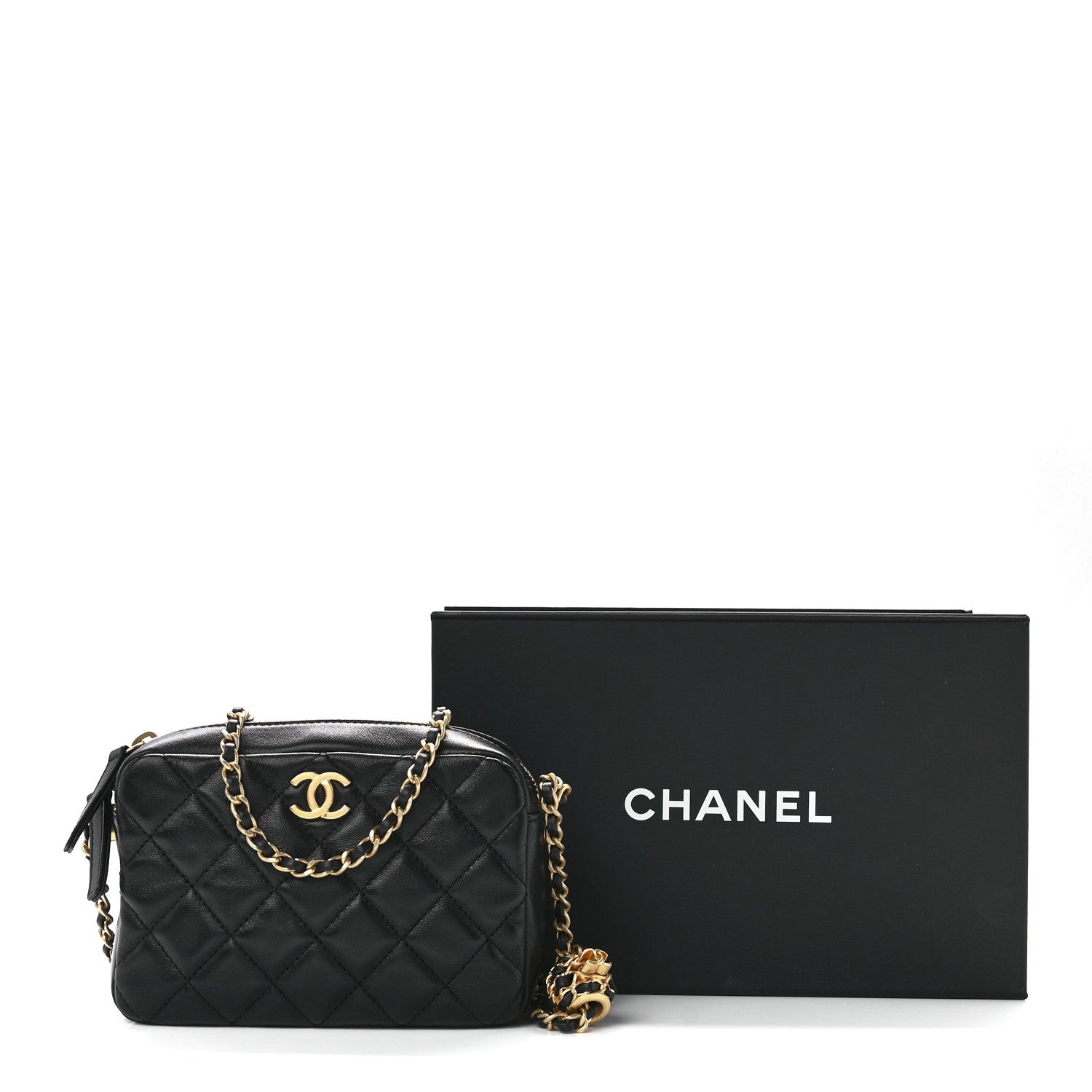 Chanel Lambskin Quilted CC Pearl Crush Camera Case Black 12 of 12
