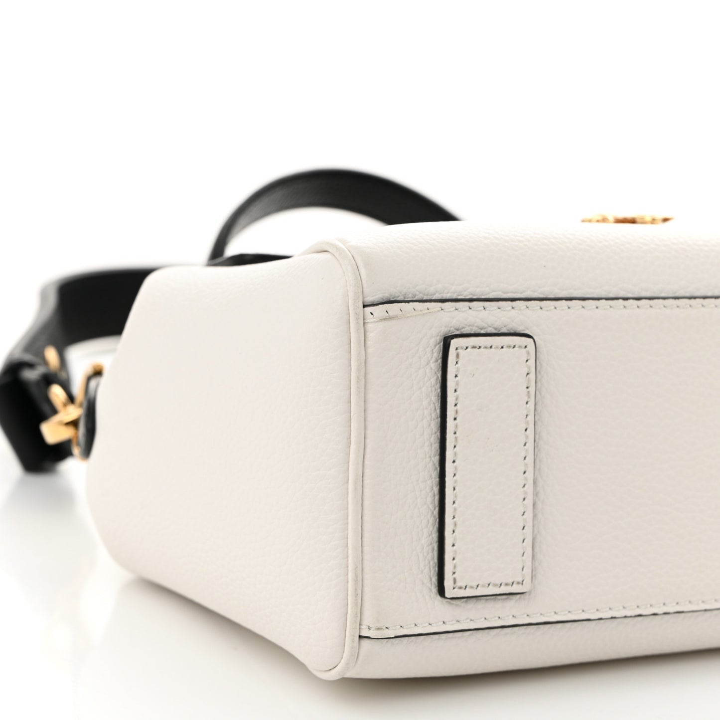 Grainy Calfskin Virtus Small Top Handle Bag White Black