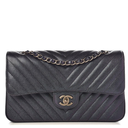 Chanel Iridescent Caviar Chevron Quilted Medium Double Flap Black 1 of 7