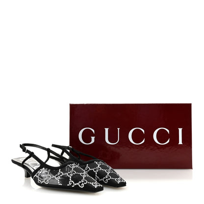Gucci Tela Retino Kid Scamosciato Crystal GG Monogram Square G 35mm Slingback Pumps 36.5 Black 9 of 9