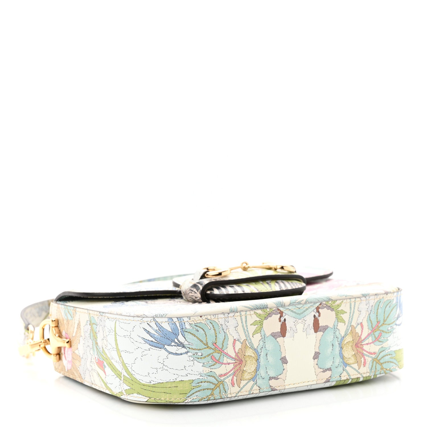 Gucci New Shangai Calfskin Tiger Savanah Web Mini Horsebit 1955 Shoulder Bag Chalky White Multicolor 4 of 13