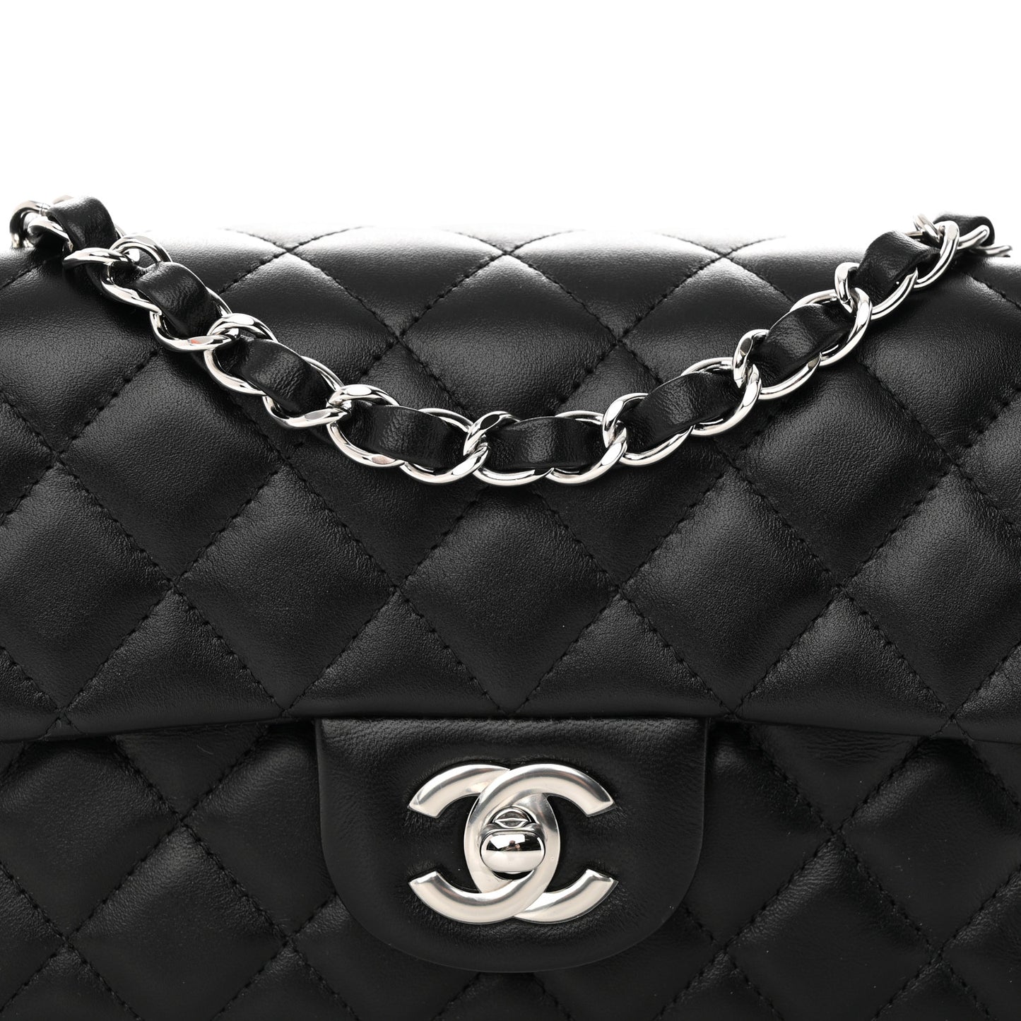 Lambskin Quilted Mini Rectangular Flap Black