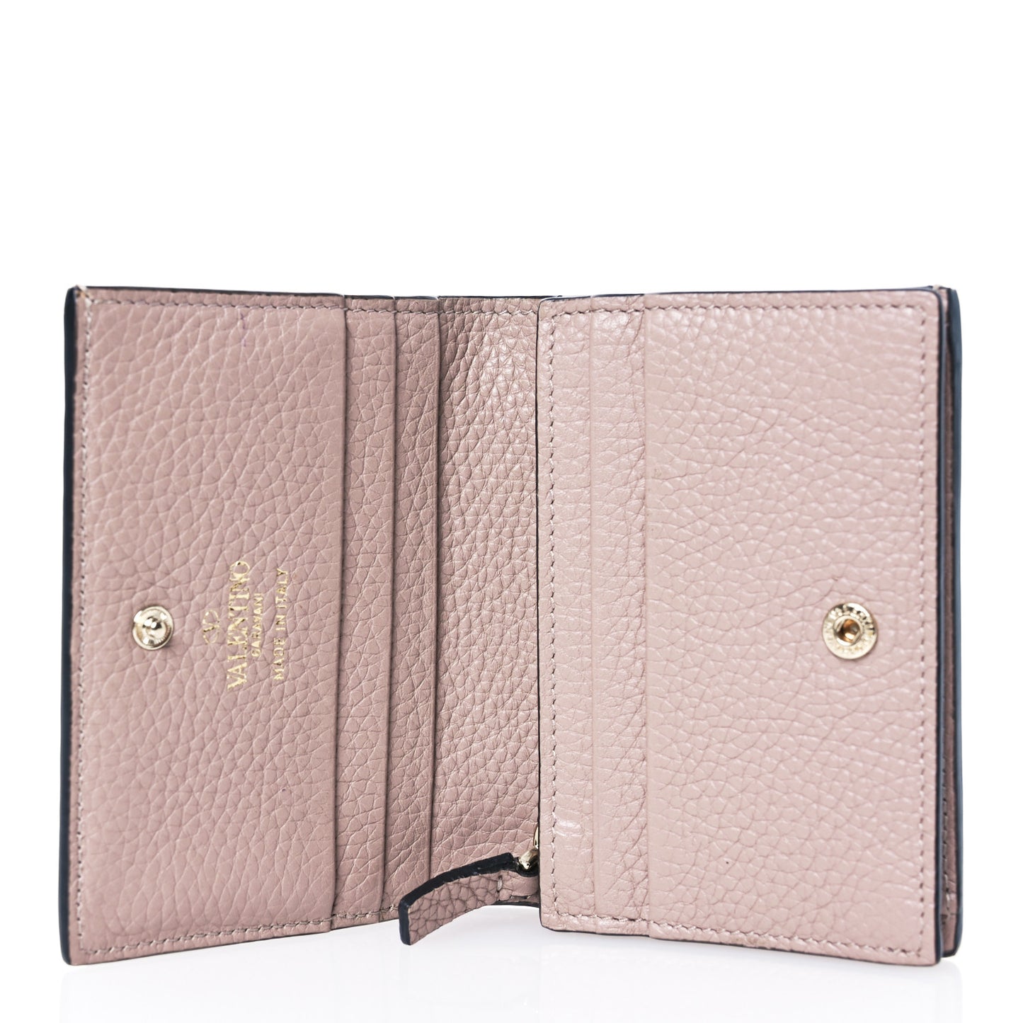 Pebbled Calfskin Rockstud French Flap Wallet Poudre