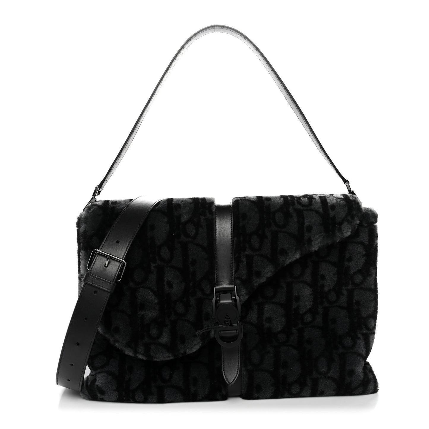 Oblique Mink Fur Saddle Soft Bag Dark Grey