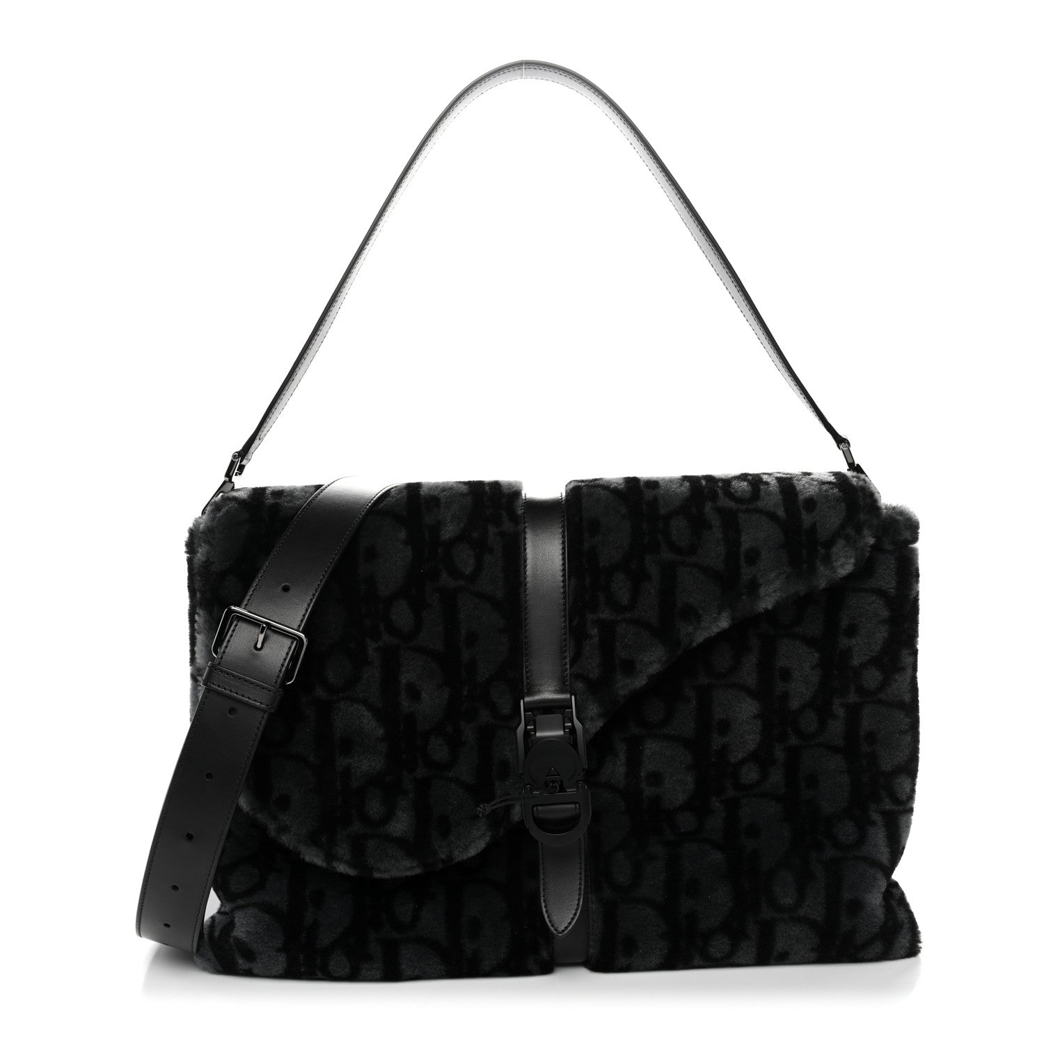 Christian Dior Oblique Mink Fur Saddle Soft Bag Dark Grey 1 of 10