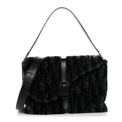 Christian Dior Oblique Mink Fur Saddle Soft Bag Dark Grey 1 of 10