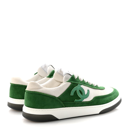 Chanel Suede Kidskin Womens CC Sneakers 37 White Green 5 of 10