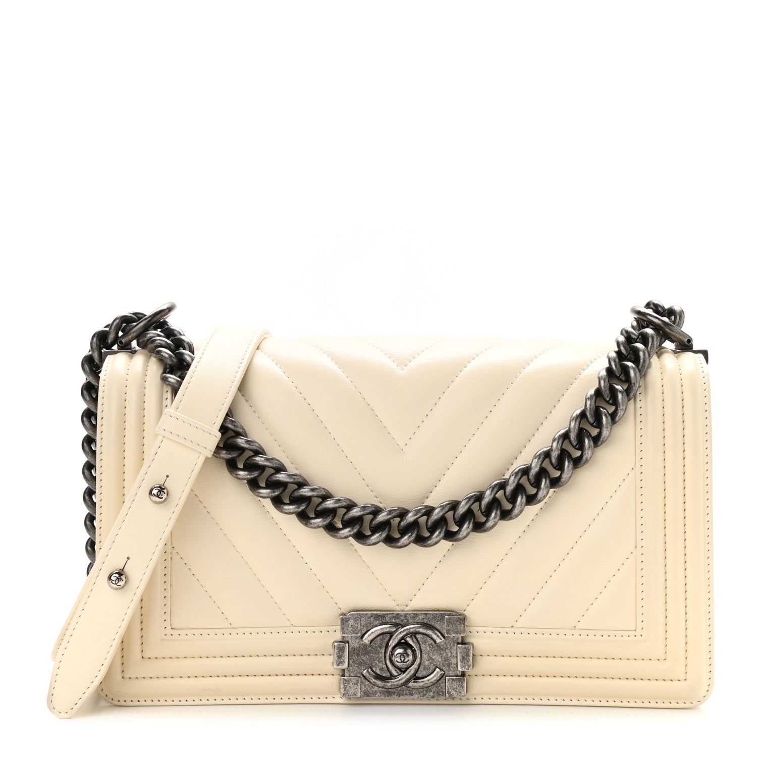 Chanel Calfskin Chevron Quilted Medium Boy Flap Ivory 1 of 11