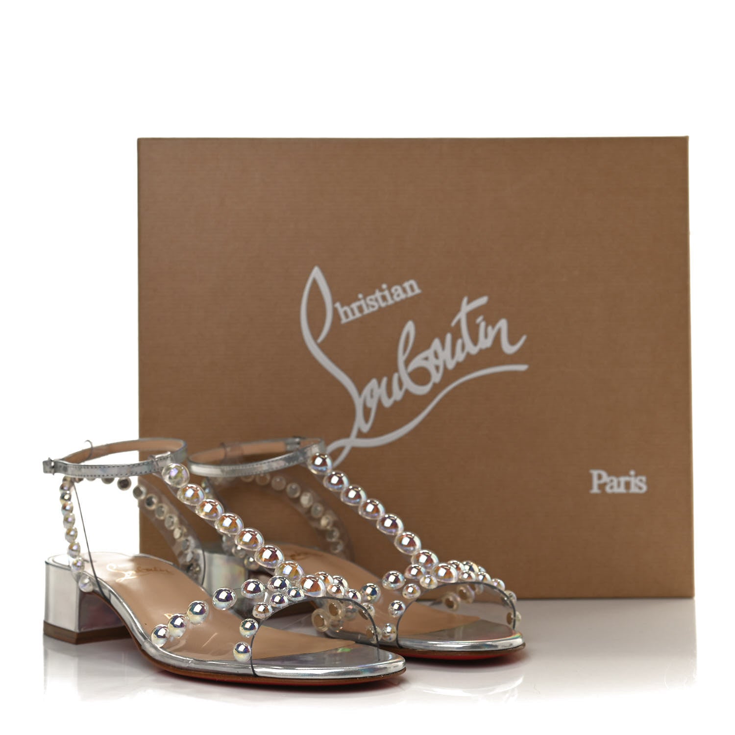 Christian Louboutin Iridescent Patent PVC Faridaravie 25 Sandals 35 Silver 10 of 10