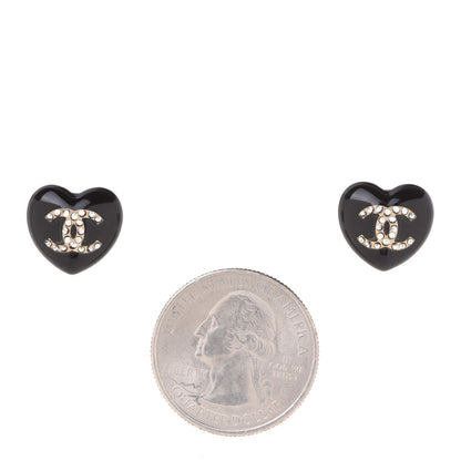 Chanel Resin Crystal CC Heart Earrings Black Gold 2 of 5