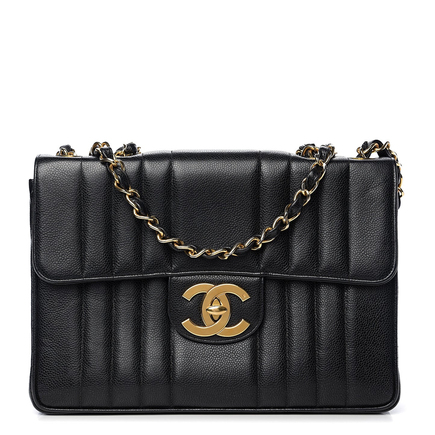Caviar Vertical Quilted Jumbo Single Flap Black