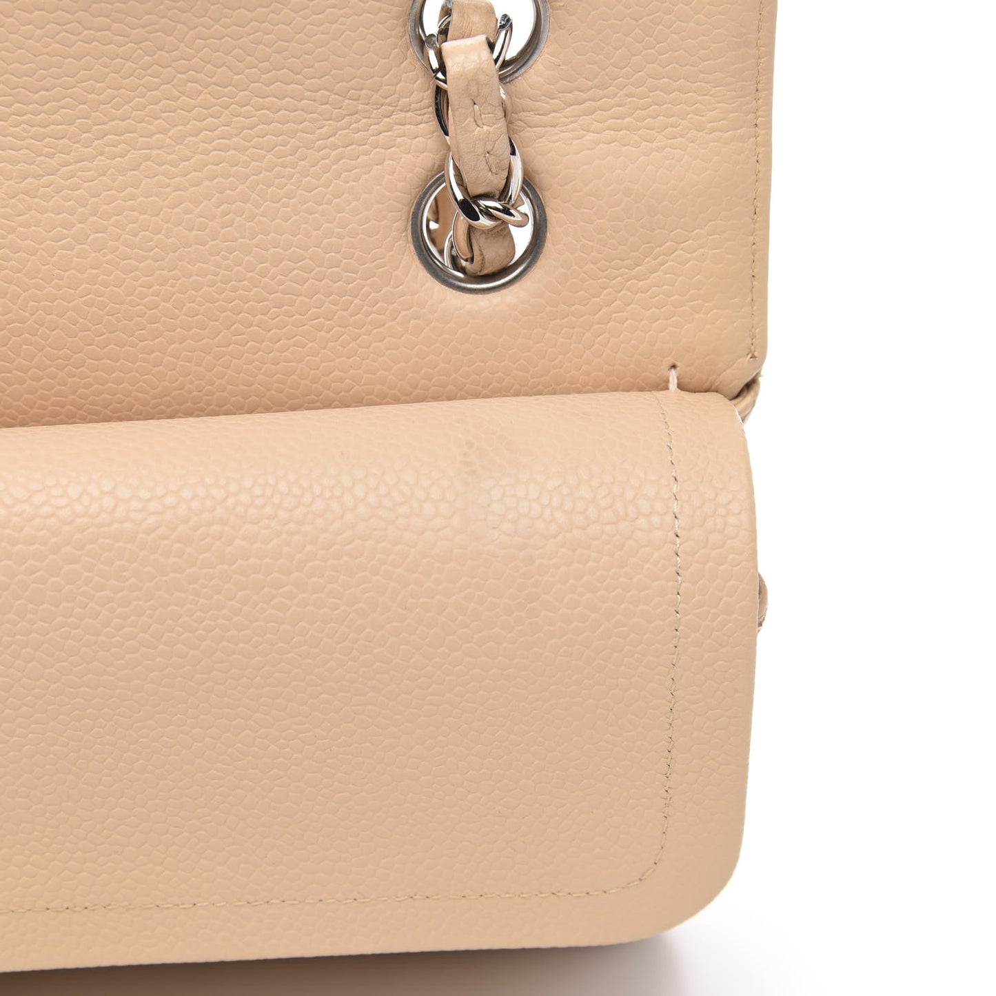Caviar Quilted Medium Double Flap Beige