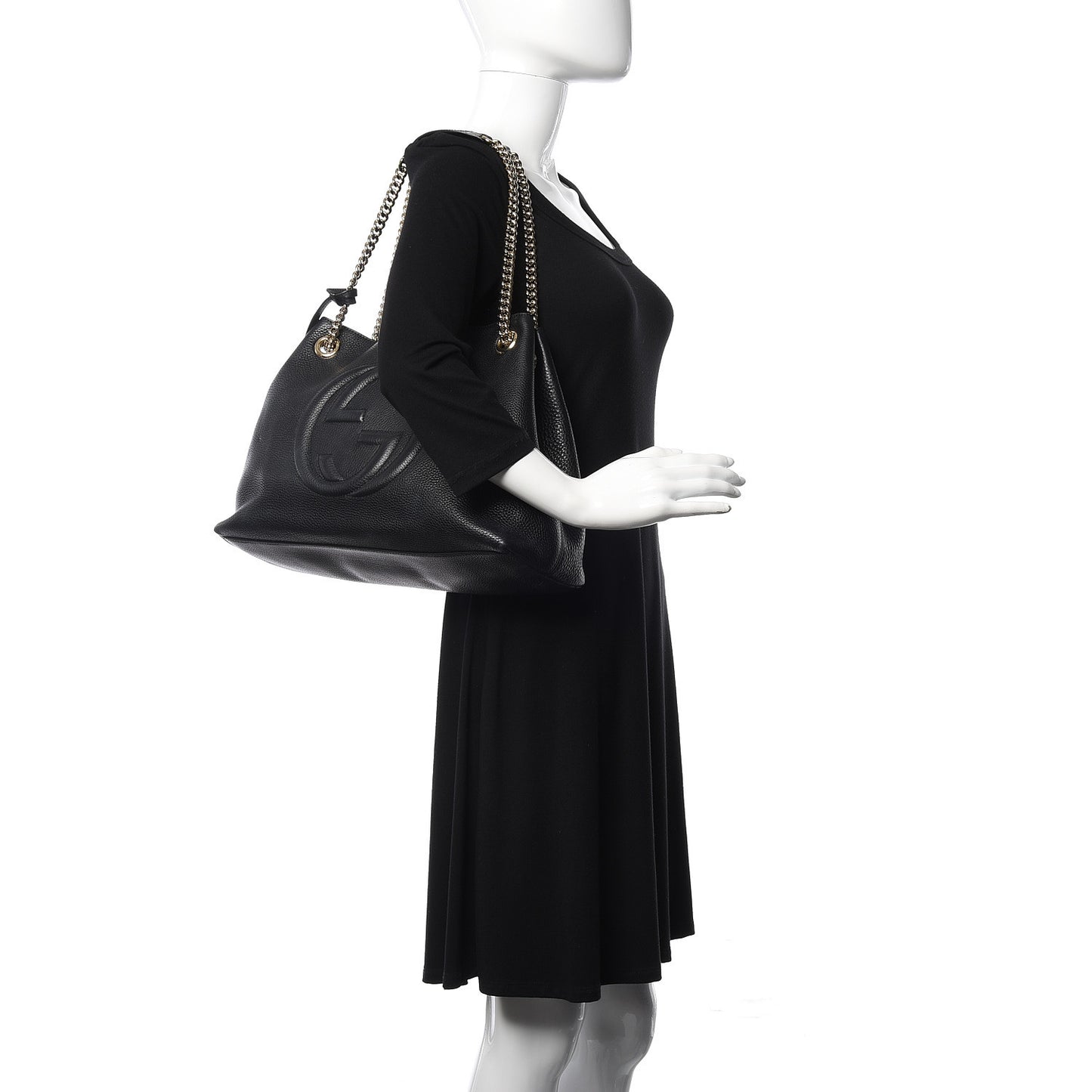 Pebbled Calfskin Medium Soho Chain Shoulder Bag Black