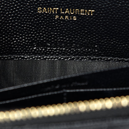 Saint Laurent Grain De Poudre Matelasse Chevron Monogram Envelope Chain Wallet Black 6 of 12