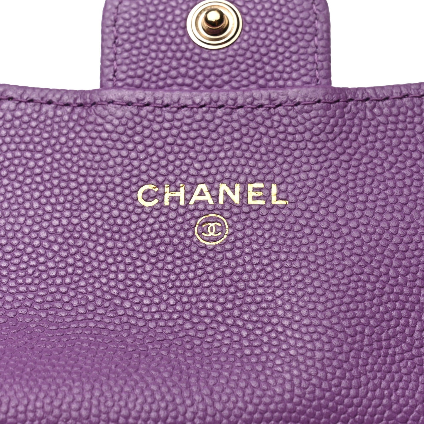 Caviar Quilted Flap Card Holder Wallet Purple