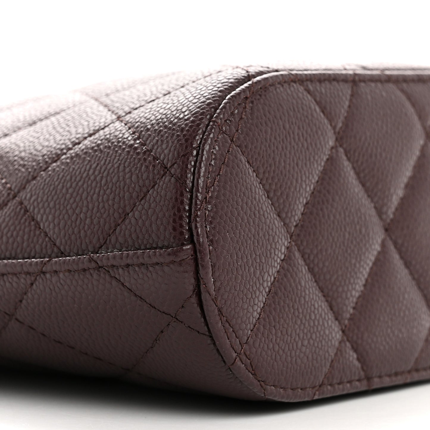 Caviar Quilted Top Handle Clutch With Chain Dark Brown