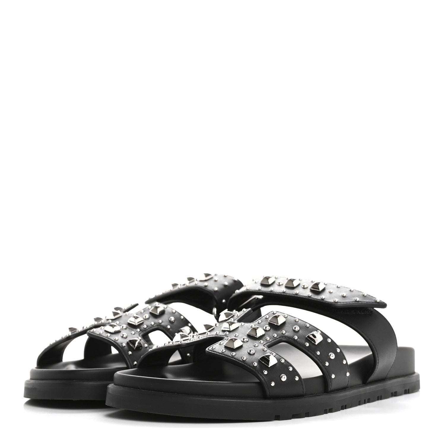 Hermes Calfskin Medor Studded Womens Chypre Sandals 37.5 Black 4 of 9