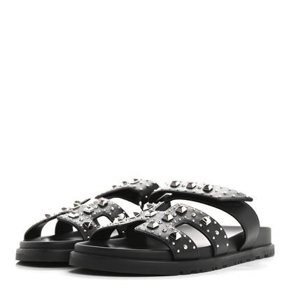 Hermes Calfskin Medor Studded Womens Chypre Sandals 37.5 Black 4 of 9