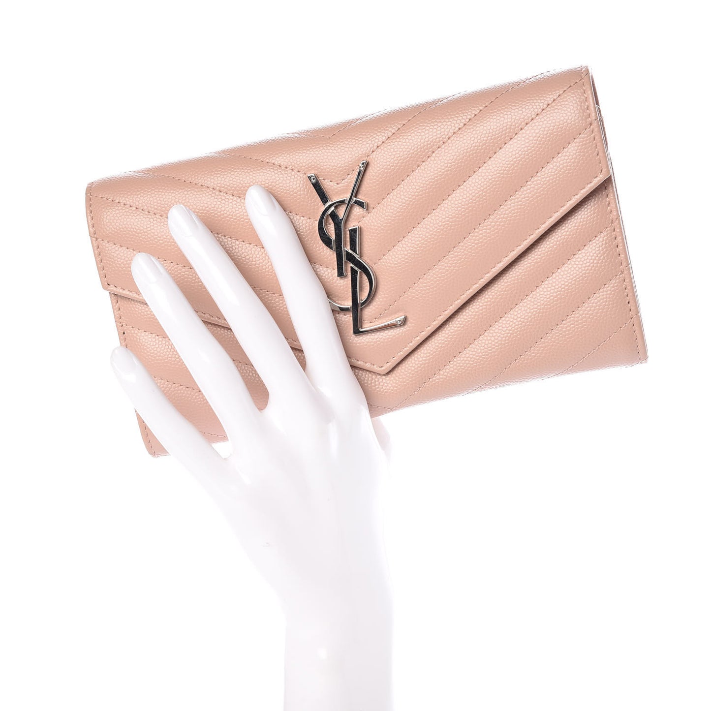 Grain De Poudre Matelasse Chevron Monogram Flap Wallet Pale Pink