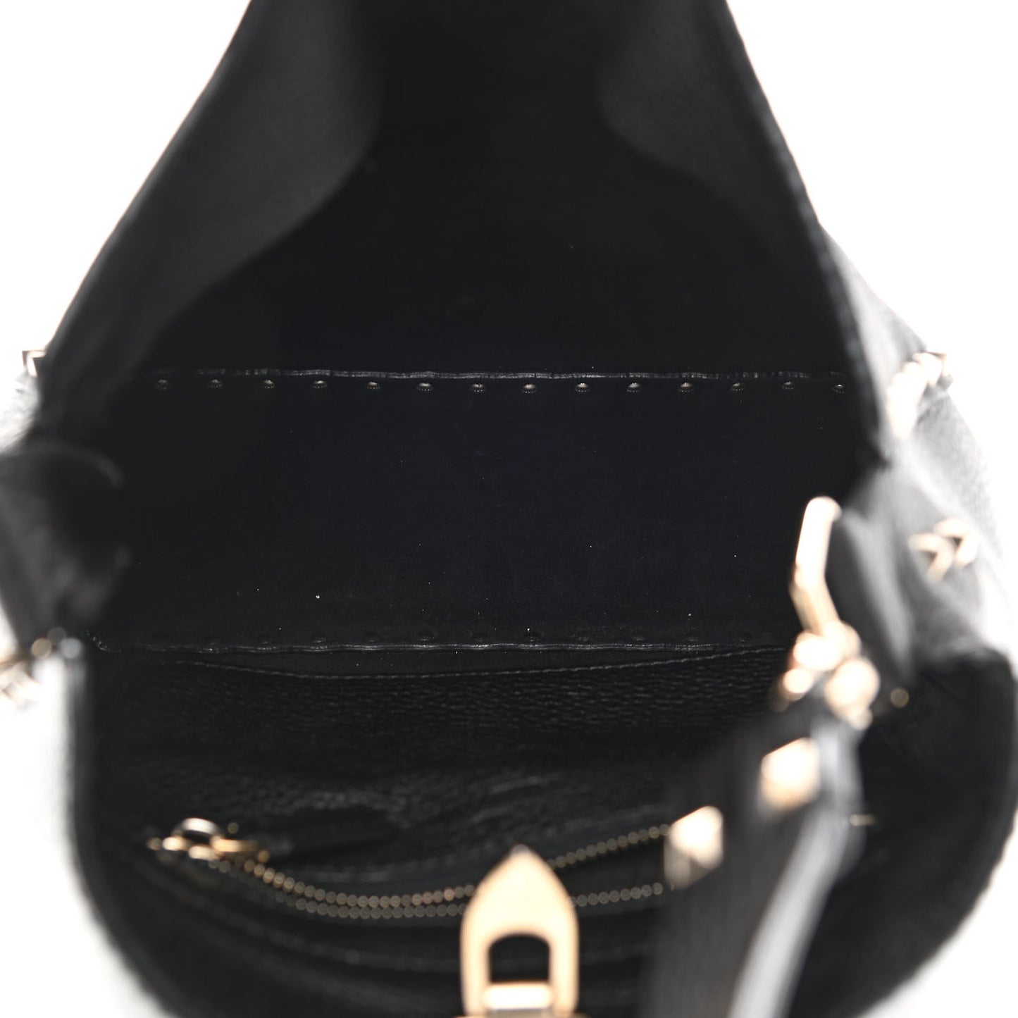 Pebbled Calfskin Small Rockstud Flip-Lock Messenger Bag Black