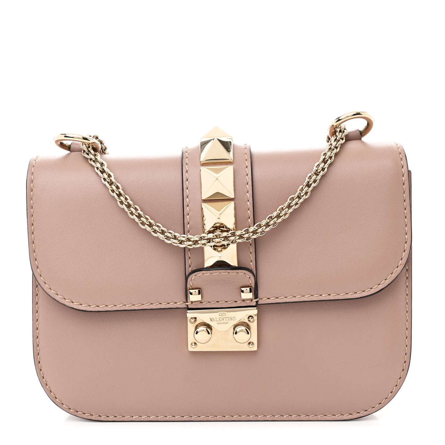 Vitello Small Glam Lock Rockstud Flap Poudre
