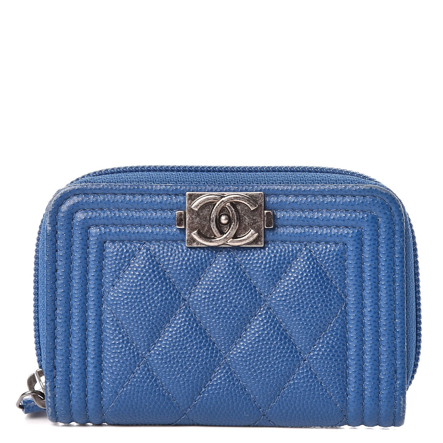 Caviar Quilted Boy Zip Around Coin Purse Wallet Dark Blue