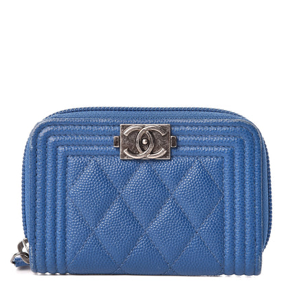 Chanel Caviar Quilted Boy Zip Around Coin Purse Wallet Dark Blue 1 of 14