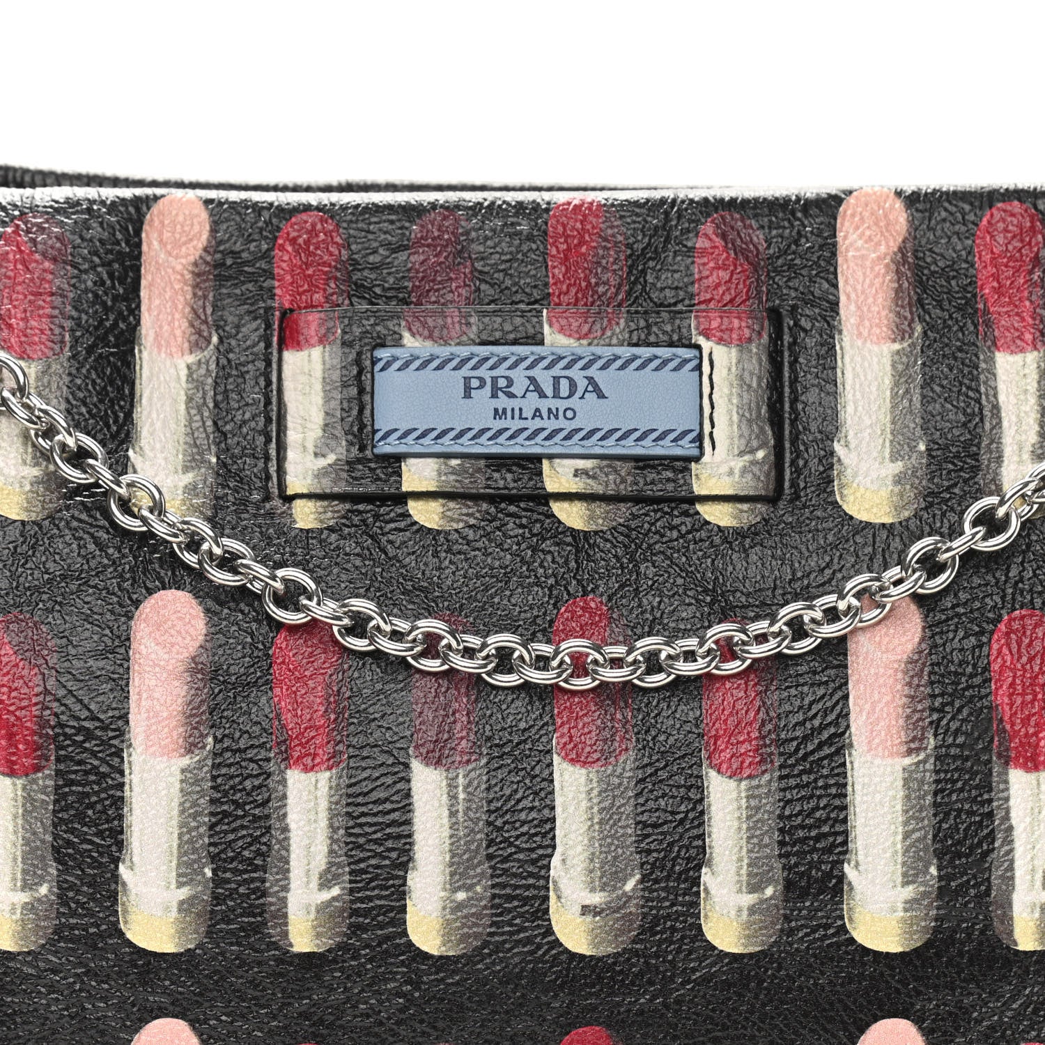 Prada Glace Calfskin Lipstick Print Chain Crossbody Black 7 of 10