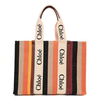 Chloe Cotton Calfskin Large Woody Striped Tote Multicolor 1 of 9