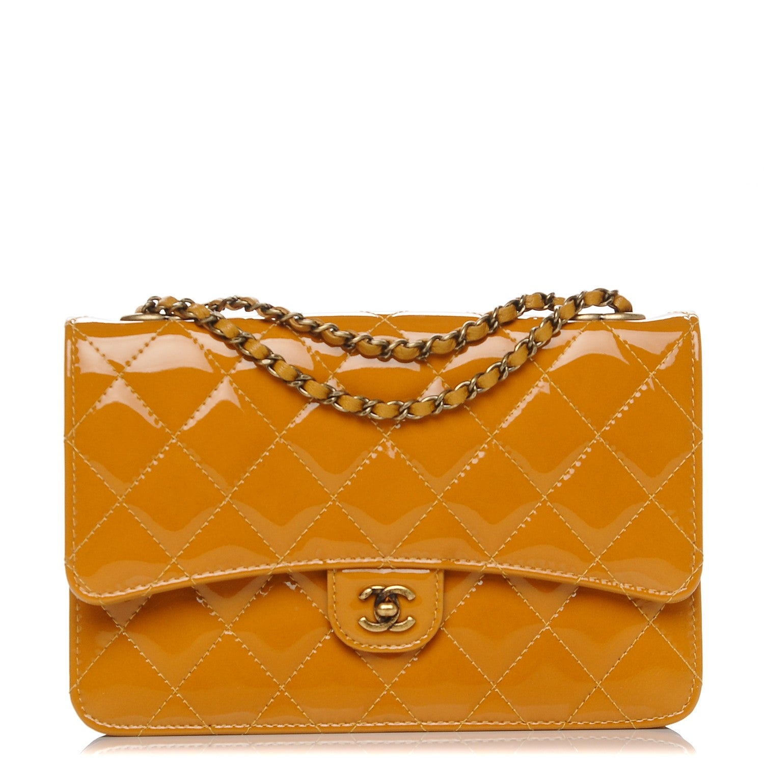 Chanel Patent Goatskin Quilted Wallet On Chain WOC Camel 1 of 8