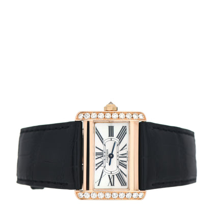 Cartier 18K Pink Gold Alligator Diamond 32mm Tank Divan Quartz Watch 2 of 5