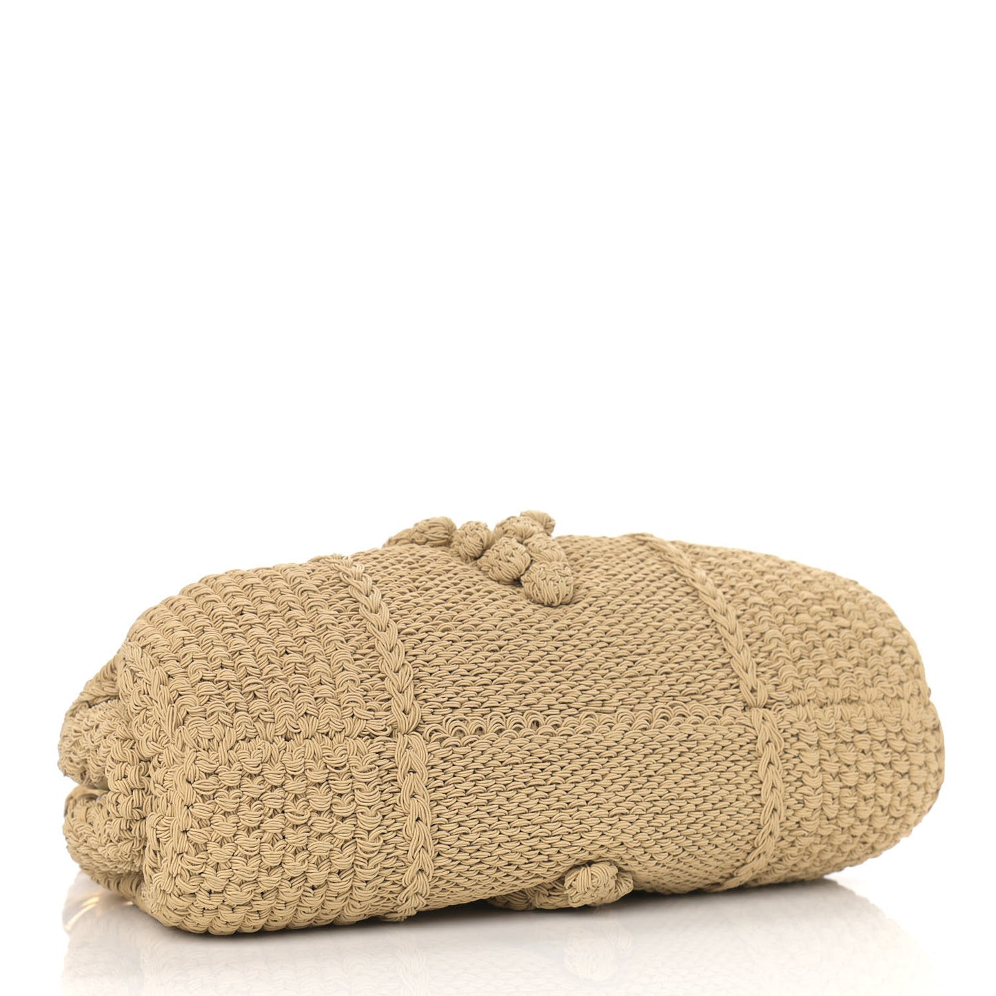 Wool Knit Lambskin Tip Shoulder Bag Cane Sugar