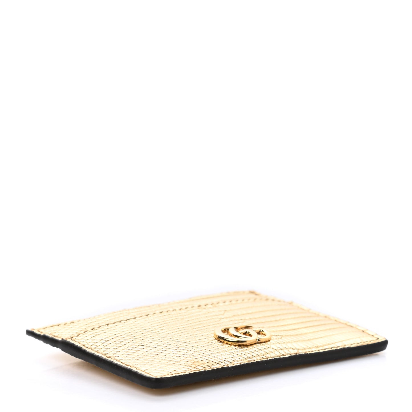 Laminated Lizard GG Marmont Card Holder Gold
