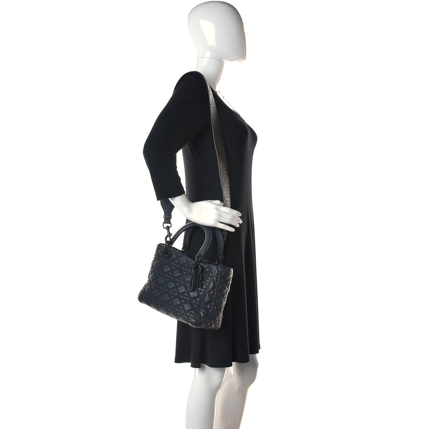 Christian Dior UItra Matte Calfskin Cannage Studded Medium Supple Lady Dior Black 2 of 16