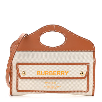 Burberry Canvas Calfskin Pocket Crossbody Bag Tan 1 of 8