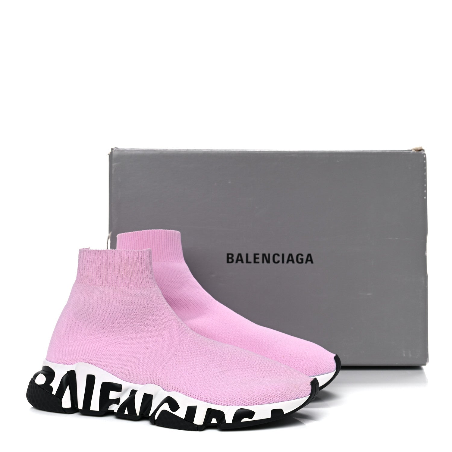 Balenciaga Neoprene Knit Womens Speed Graffiti Sneakers 37 Light Pink White Black 14 of 14