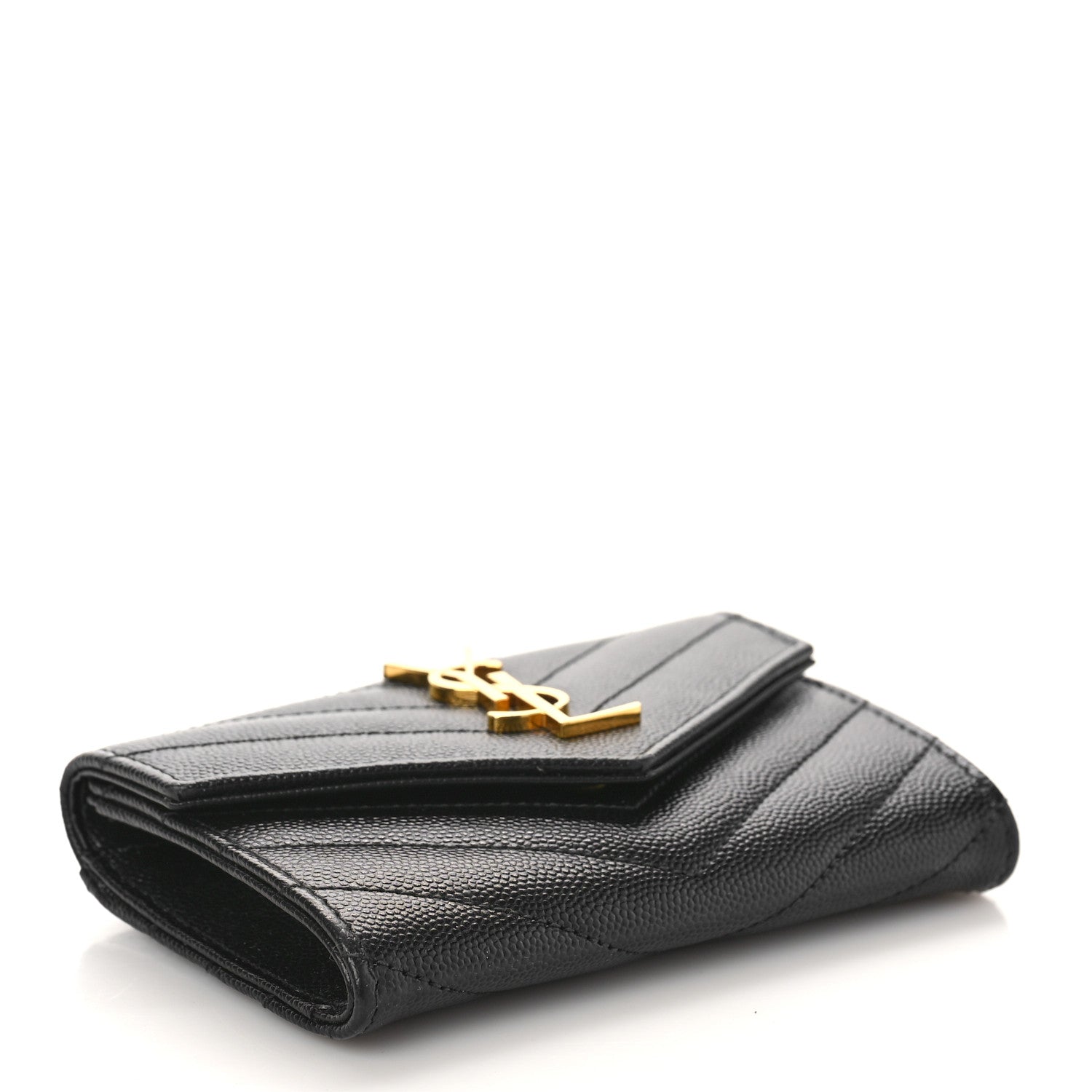 Saint Laurent Grain De Poudre Matelasse Chevron Small Monogram Envelope Wallet Black 4 of 9