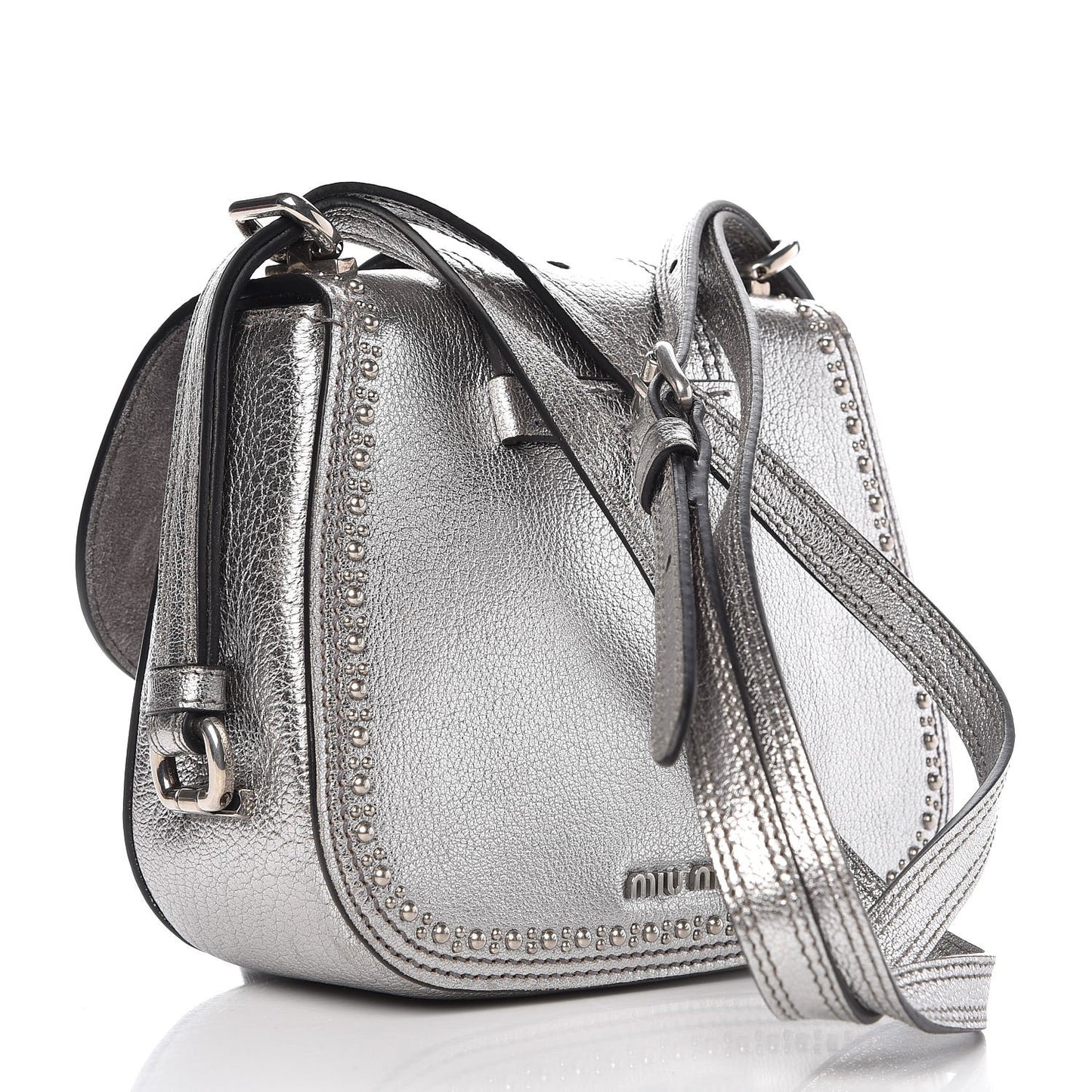 Metallic Goatskin Madras Stud Embellished Buckle Dahlia Shoulder Bag Chrome