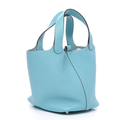 Hermes Taurillon Clemence Picotin Lock 18 PM Bleu Atoll 2 of 9