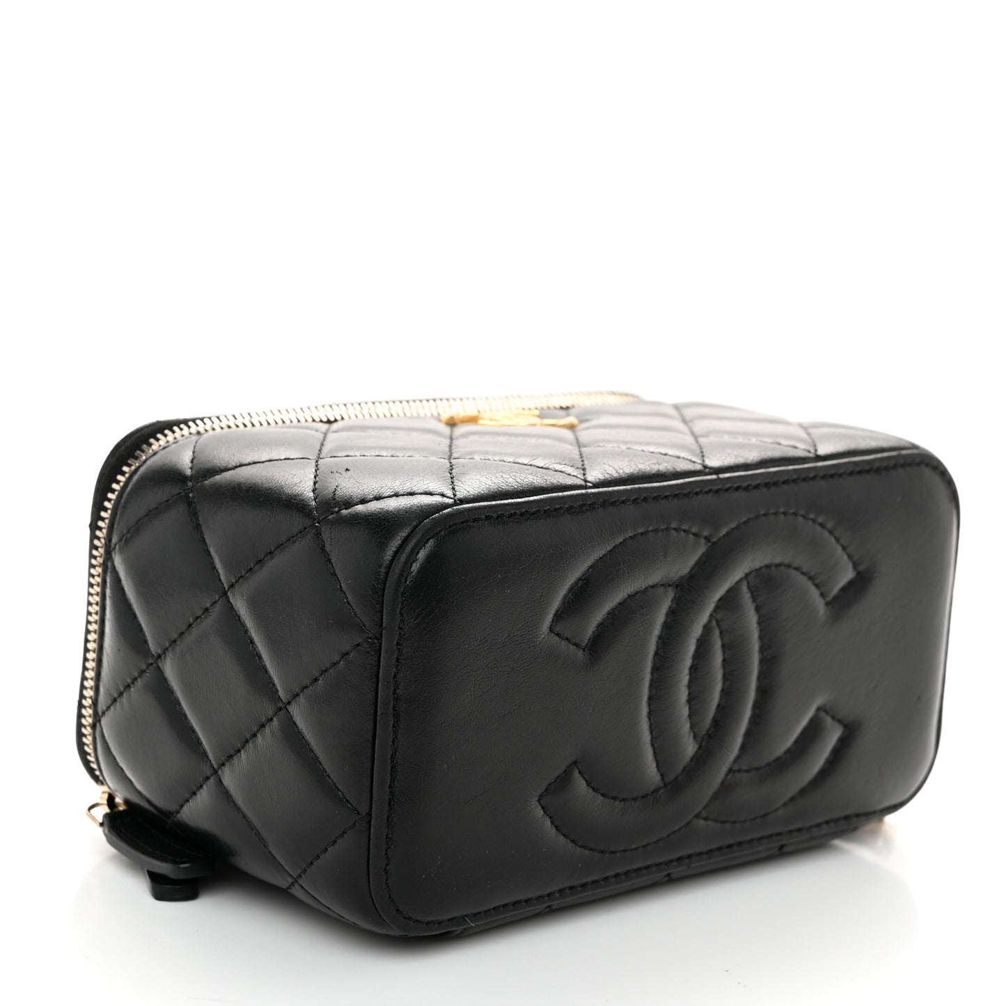 Lambskin Quilted Small Pillow Crush Vanity Case With Chain Black