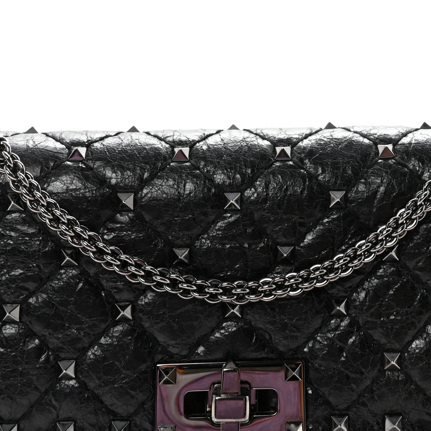 Valentino Garavani Craquele Nappa Rockstud Spike Wallet on Chain Black 7 of 9