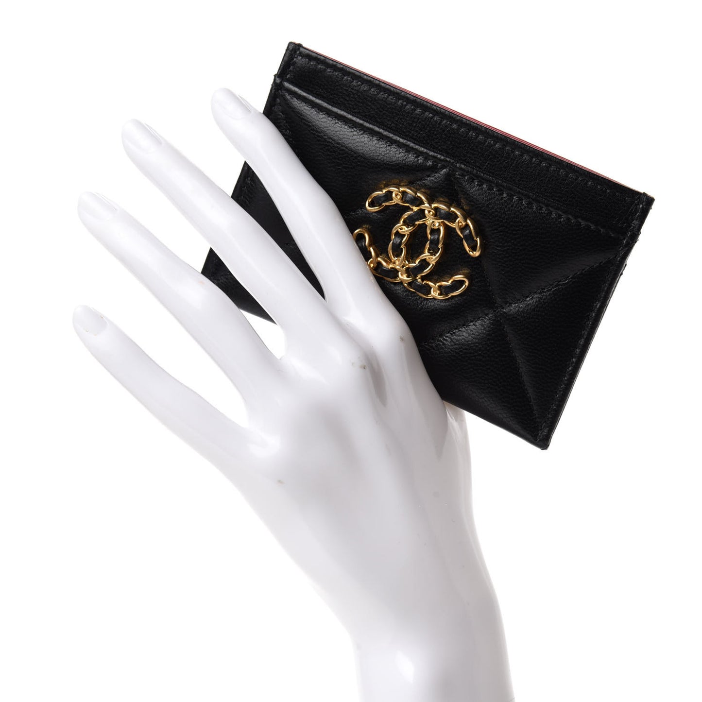 Shiny Goatskin Quilted Chanel 19 Card Holder Black