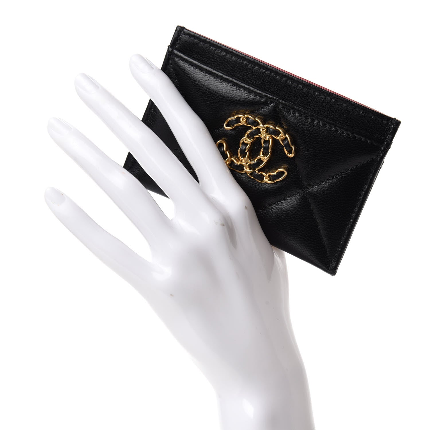 Chanel Shiny Goatskin Quilted Chanel 19 Card Holder Black 2 of 9