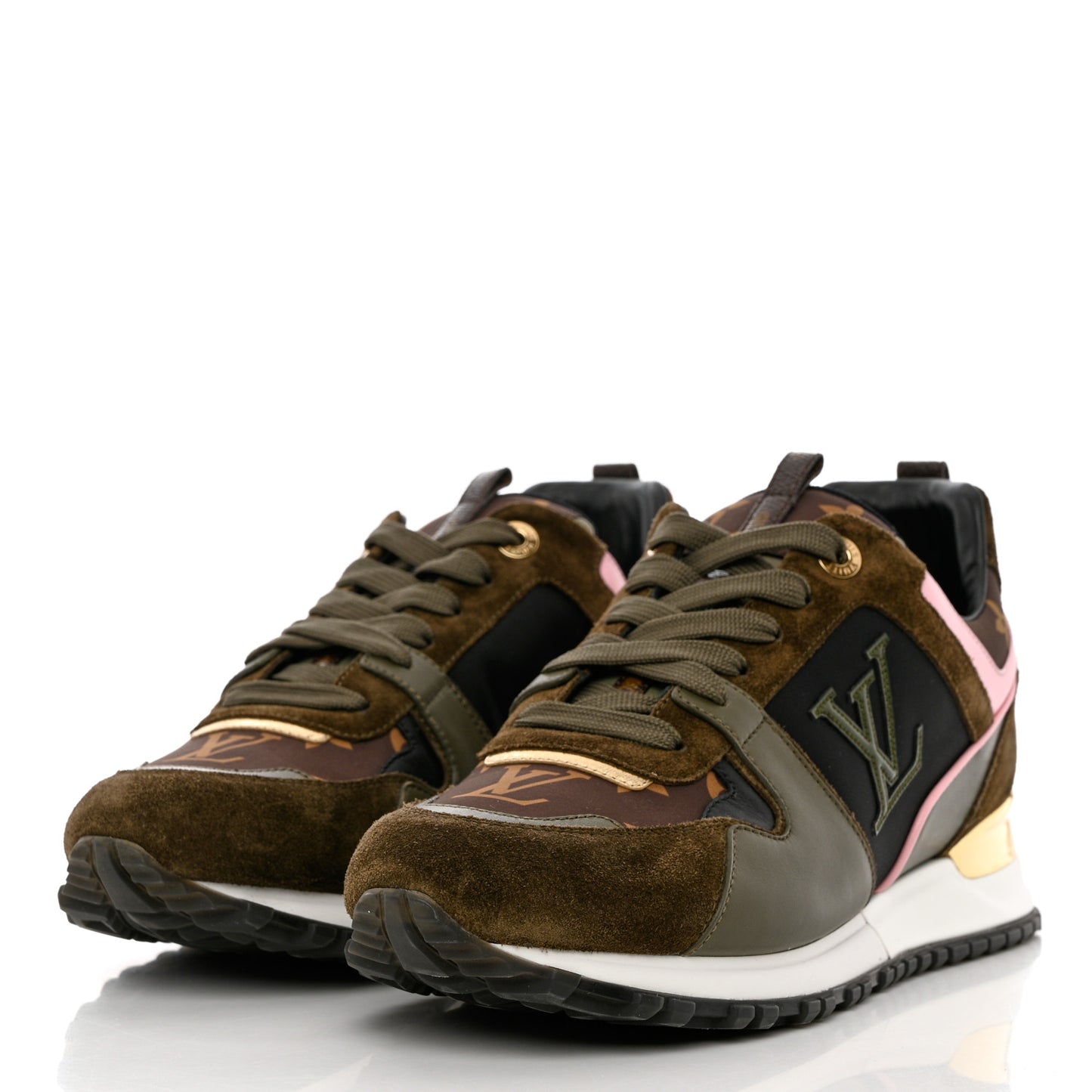 Suede Monogram Run Away Sneakers 40 Khaki Multicolor